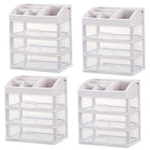 Kuber Industries 3 Layer Cabinet Drawer Box|Desktop Storage Box|Multi Drawer Storage Organizer|Pack of 4| White